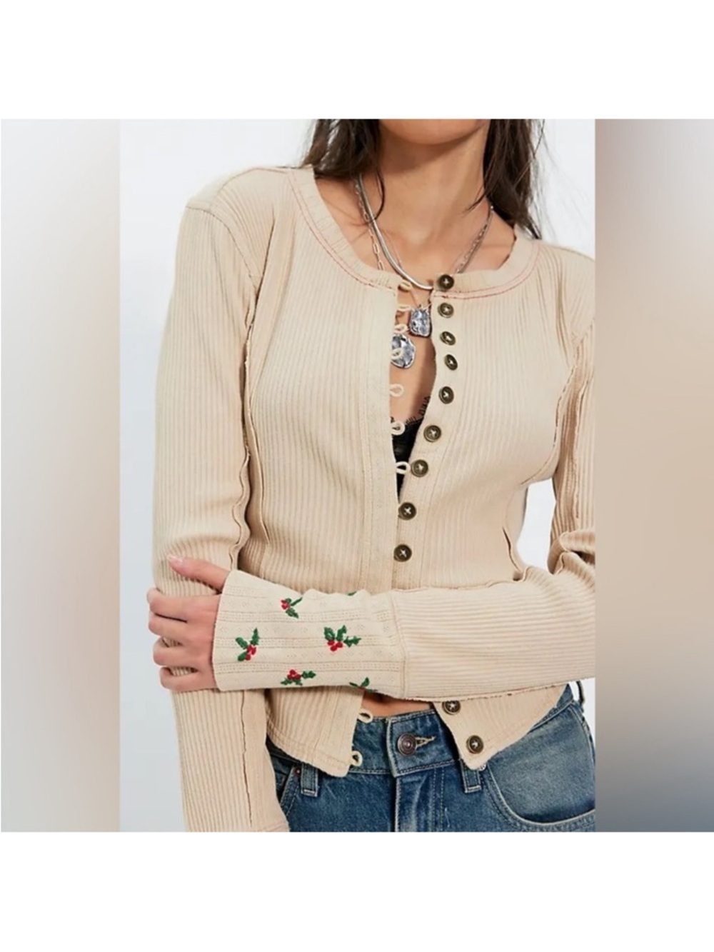 Free People Daria Cuff Cardi- Size Large